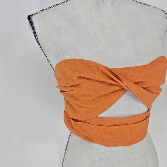 NWT Who I Am Orange Linen Blend Crop Top 12 - Picture 2 of 7